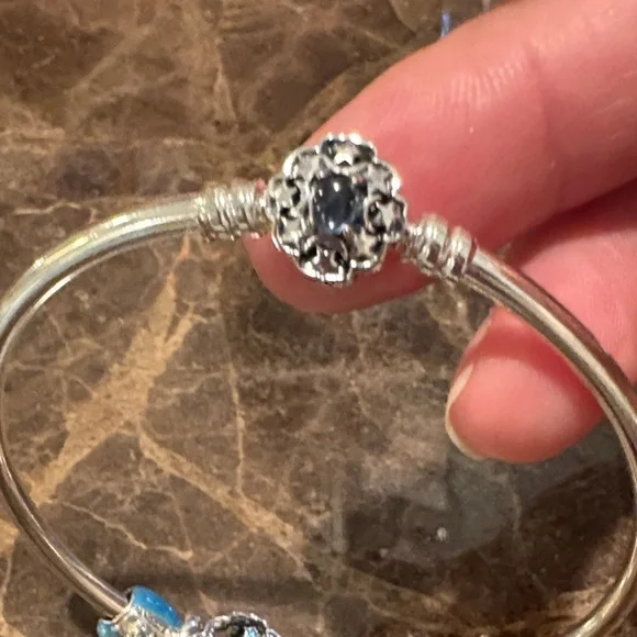 Pandora Silver Charm Bracelet with Blue and Gold Accents - Picture 5 of 13